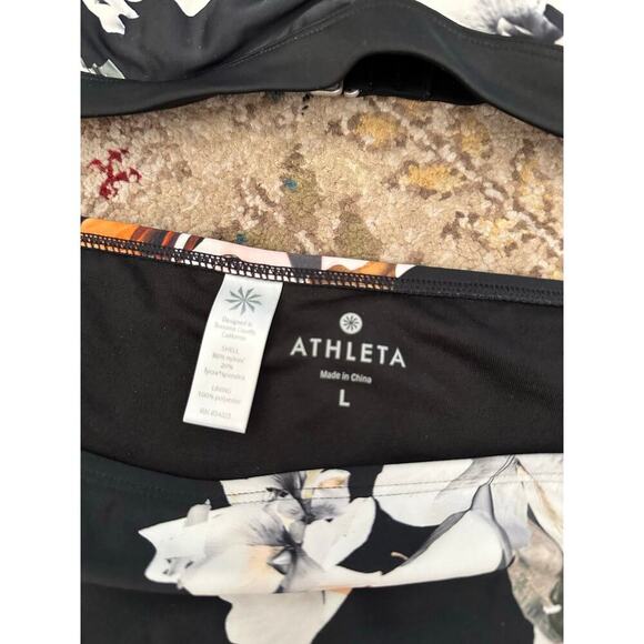 Athleta Women's Black White Floral Print Swim Bikini Top & Bottom Size Large - Picture 8 of 9
